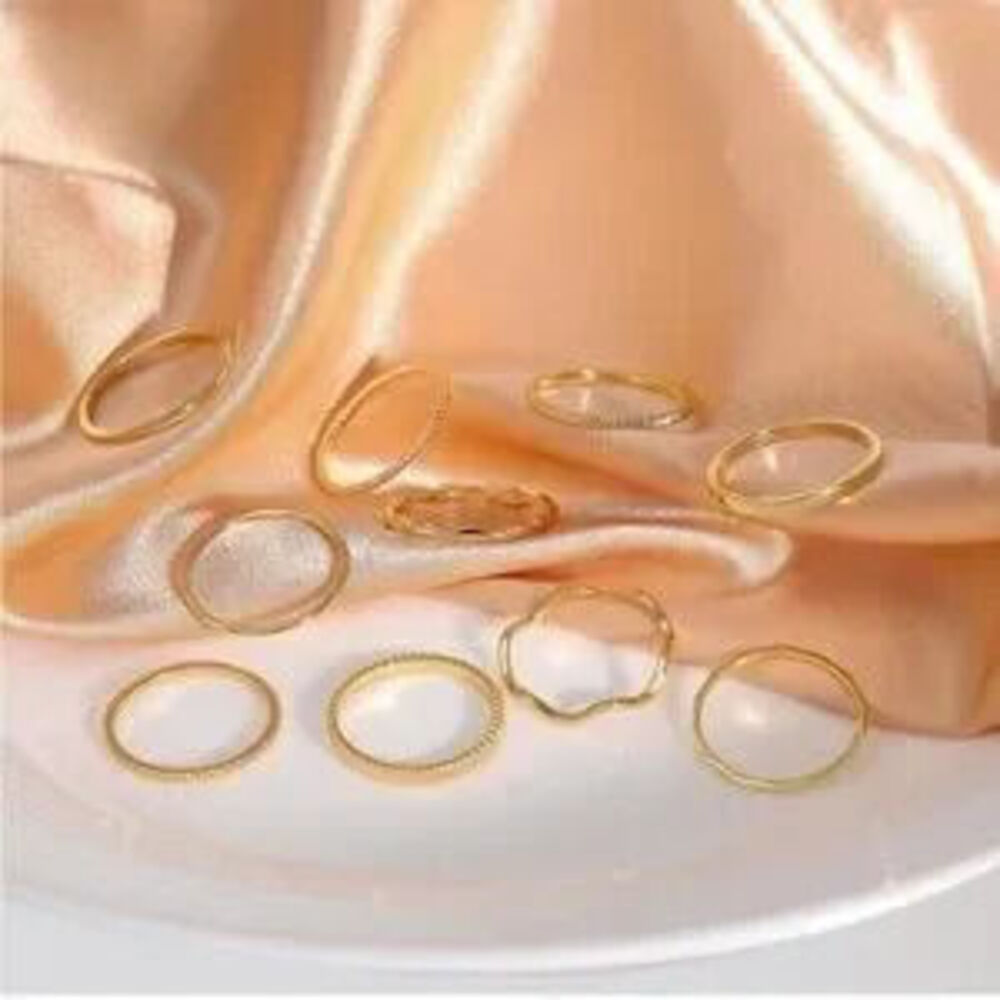 Gold 18k Gold Plated 10pc Minimalist Midi ring Set